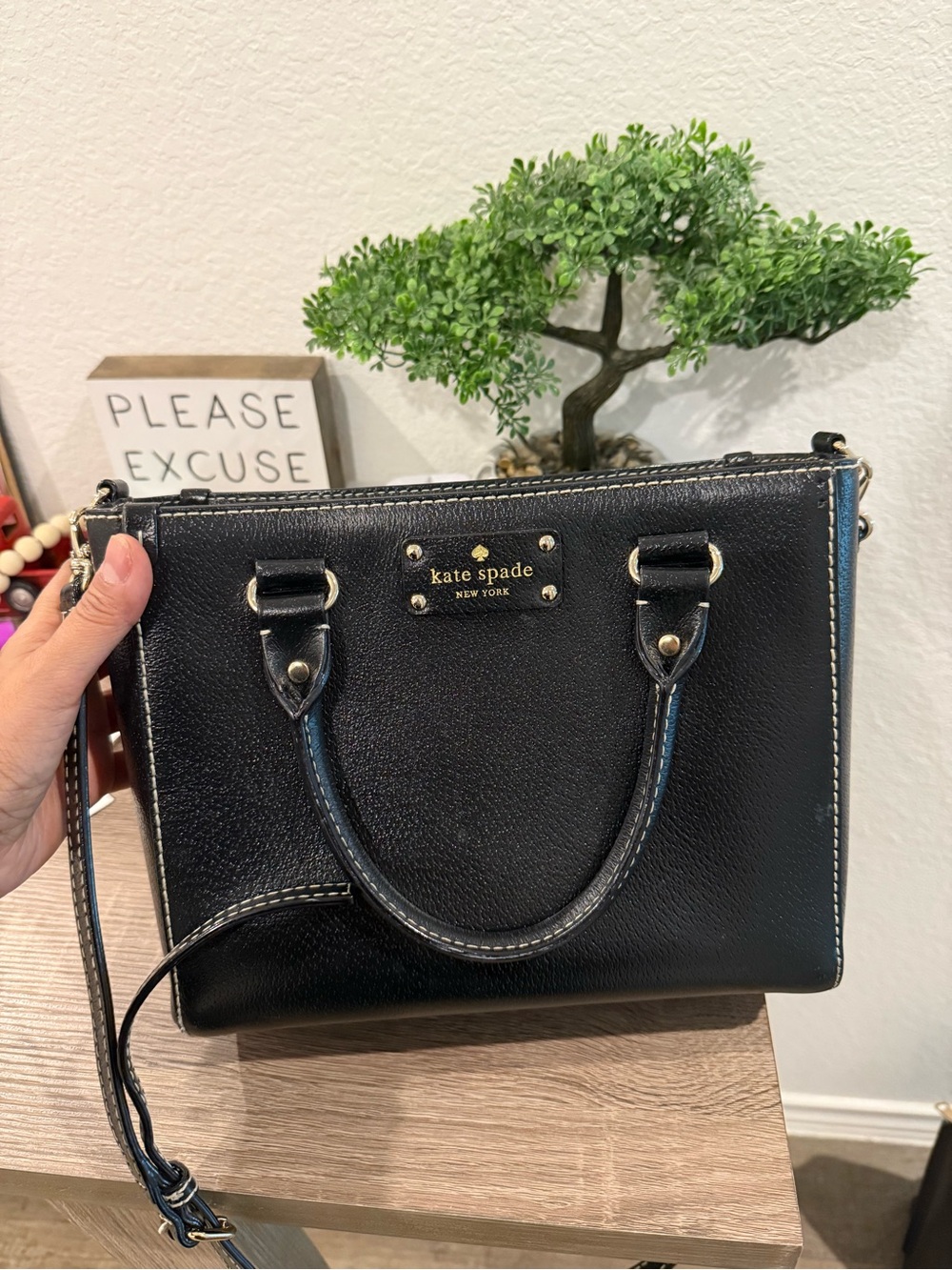 kate spade Black Leather Mini Satchel with Gold Hardware